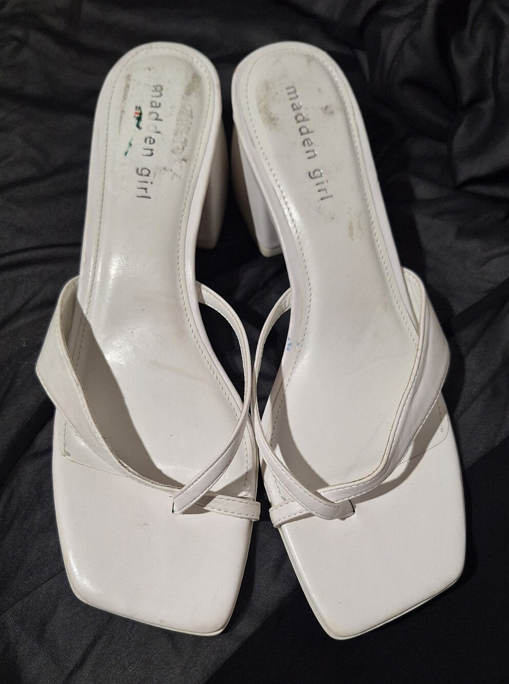 Madden Girl White Square-Toe Strappy Block Heels